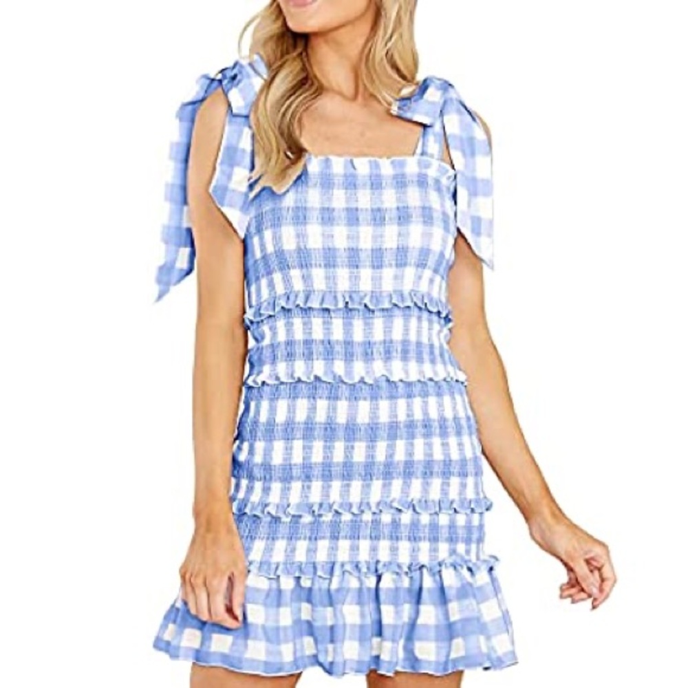 Blue and white smock mini dress - Size small 💙